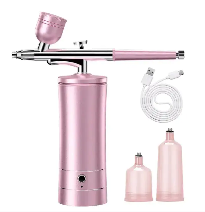 Aerógrafo portátil recargable rosa con accesorios - 2