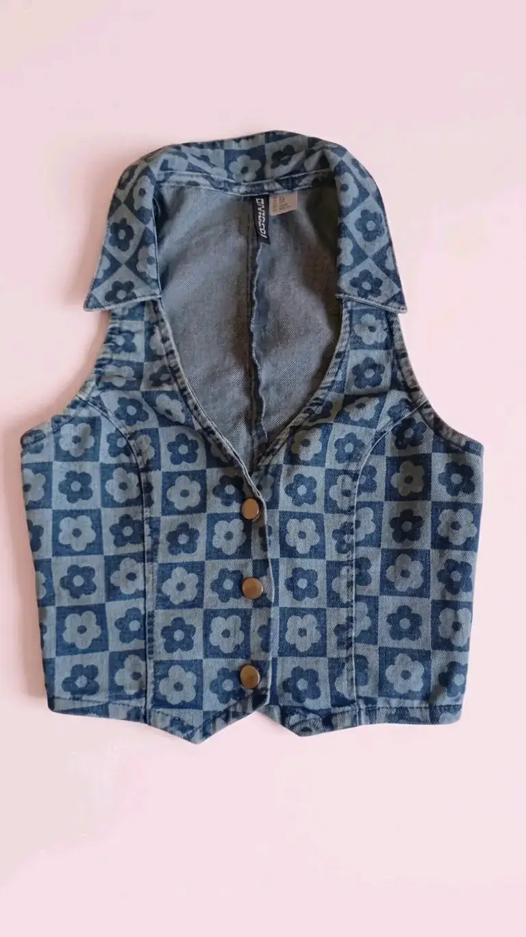 Top halter denim con estampado floral - 2