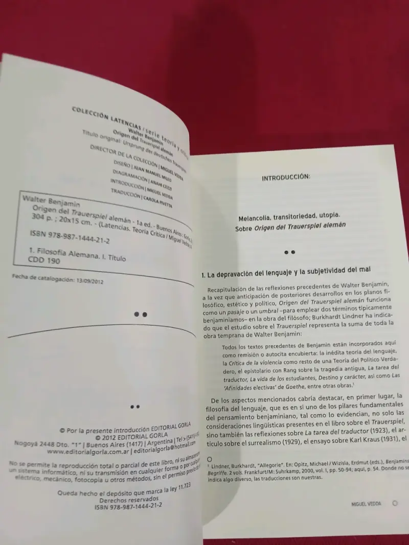 Libro 'Origen del Trauerspiel Alemán' de Walter Benjamin - 2
