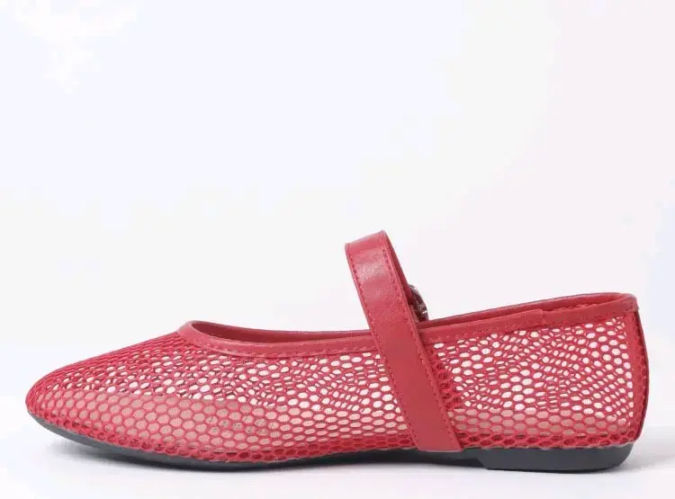 Zapatos rojos de malla con hebilla para mujer - 6