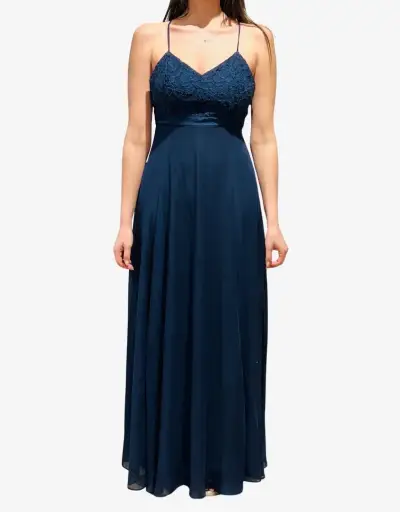Vestido largo azul marino con encaje - miniatura 1