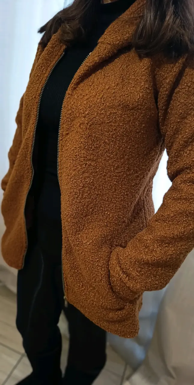 Chaqueta de lana con cierre color camel - 2