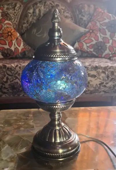 Lámpara turca de mesa azul mosaico - miniatura 1