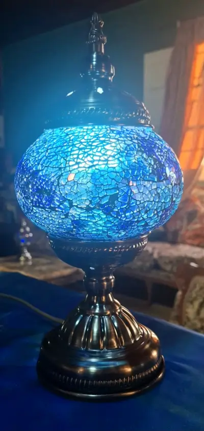 Lámpara turca de mesa azul mosaico - miniatura 2