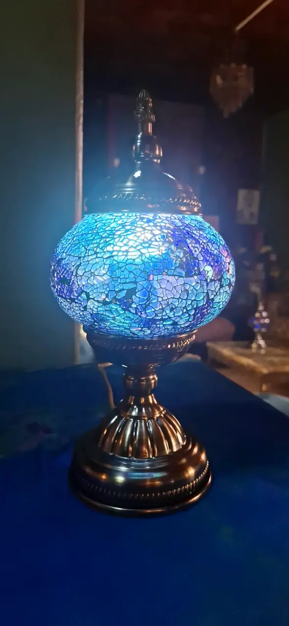 Lámpara turca de mesa azul mosaico - 4