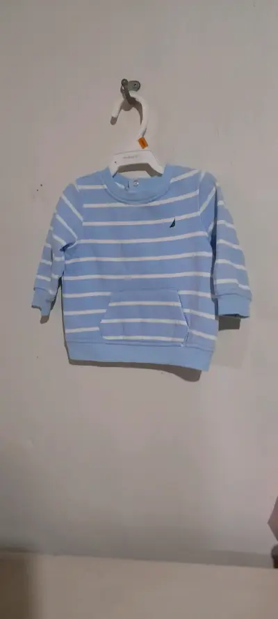 Conjunto de bebé azul a rayas con pantalones - miniatura 1