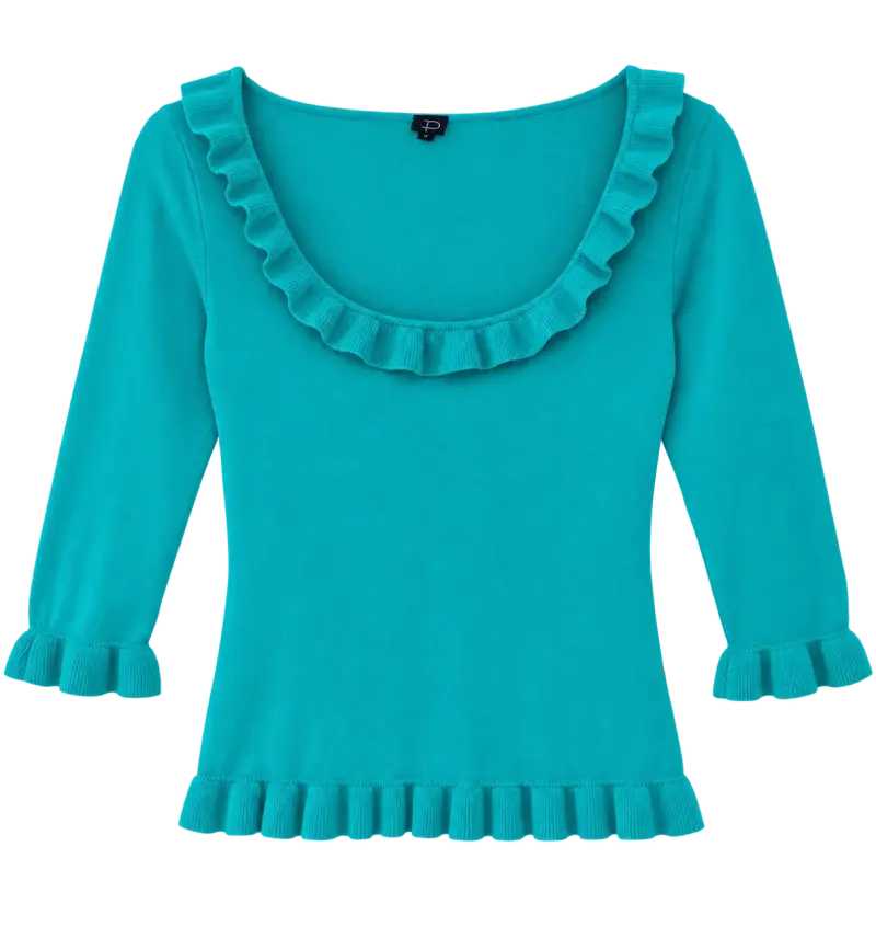 Blusa turquesa con volantes para mujer