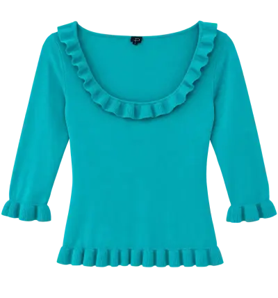 Blusa turquesa con volantes para mujer - miniatura 1