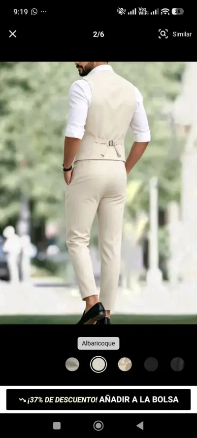 Traje de Hombre Beige con Chaleco Elegante - miniatura 2