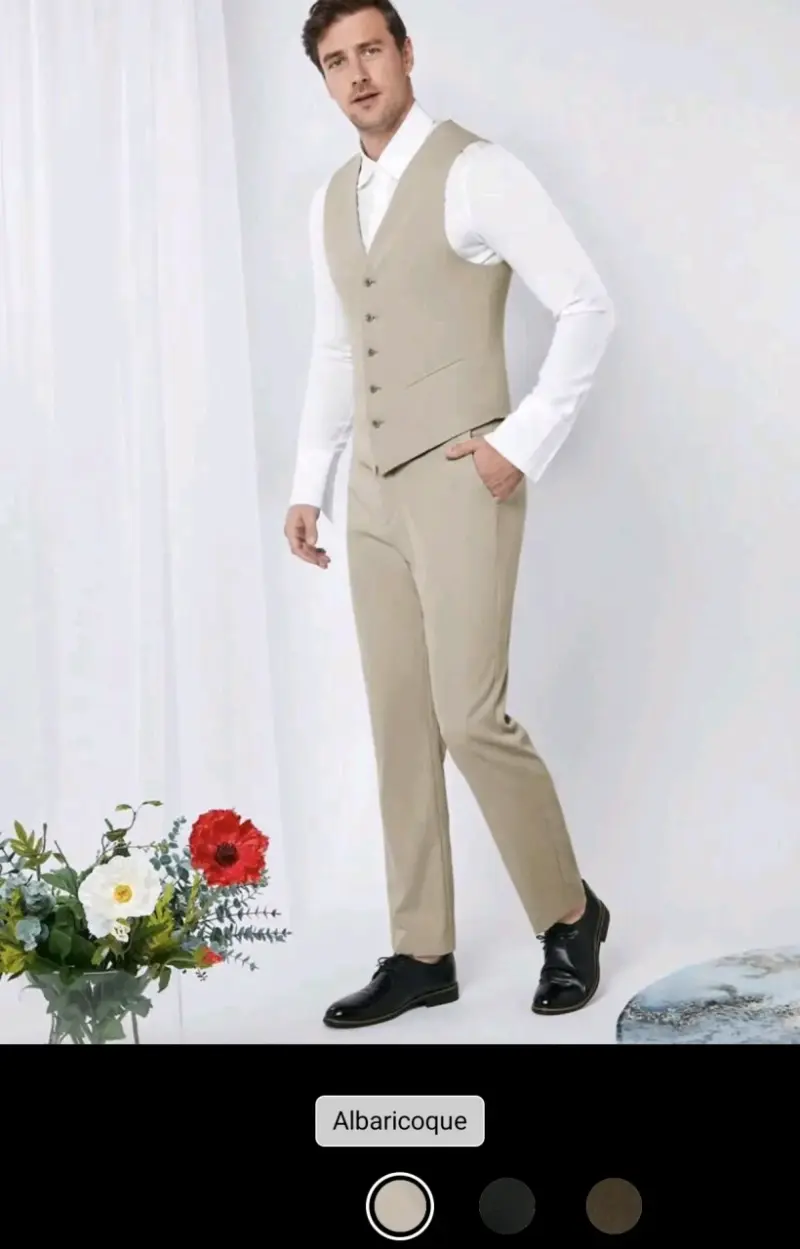 Traje de Hombre Beige con Chaleco Elegante - 2