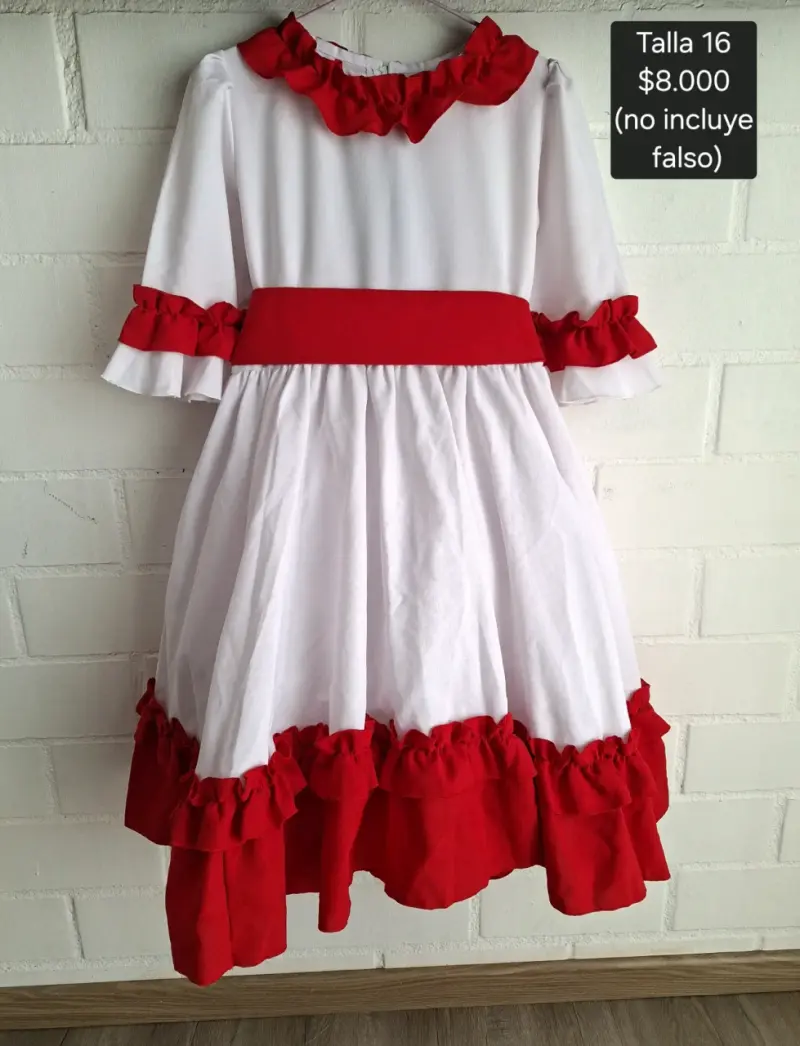 Vestido de Fiesta Infantil Blanco y Rojo Talla 16