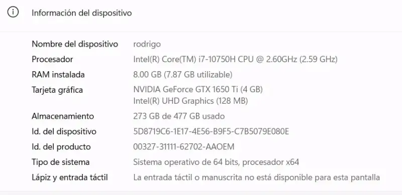 Laptop Lenovo con Intel Core i7 y GTX 1650 - 4
