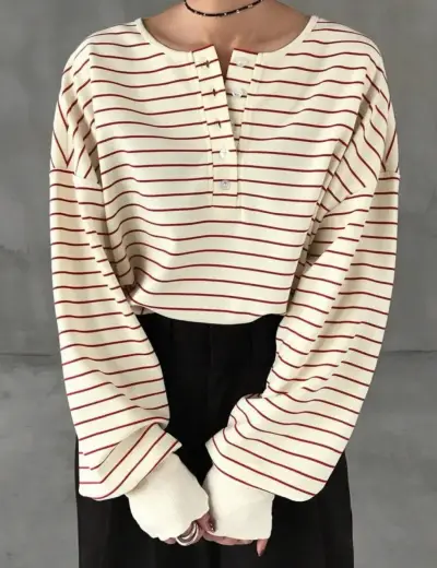 Polera de rayas blancas y rojas estilo casual - miniatura 5