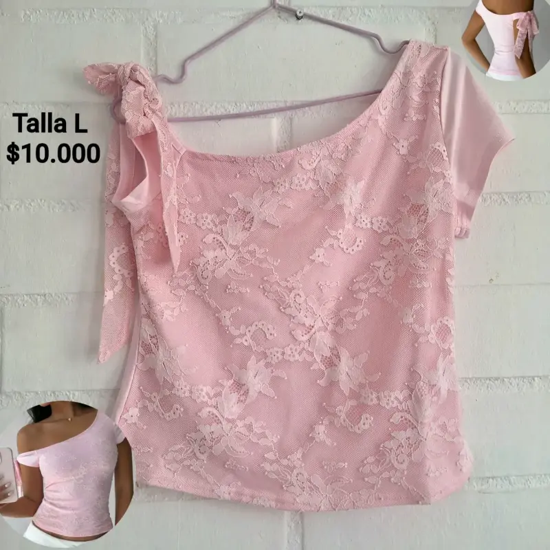 Blusa de encaje rosa talla L