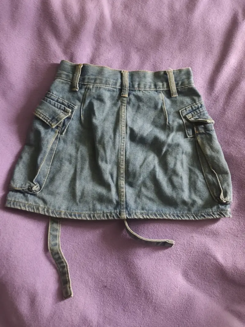 Falda de mezclilla azul cargo talla XXS - 3