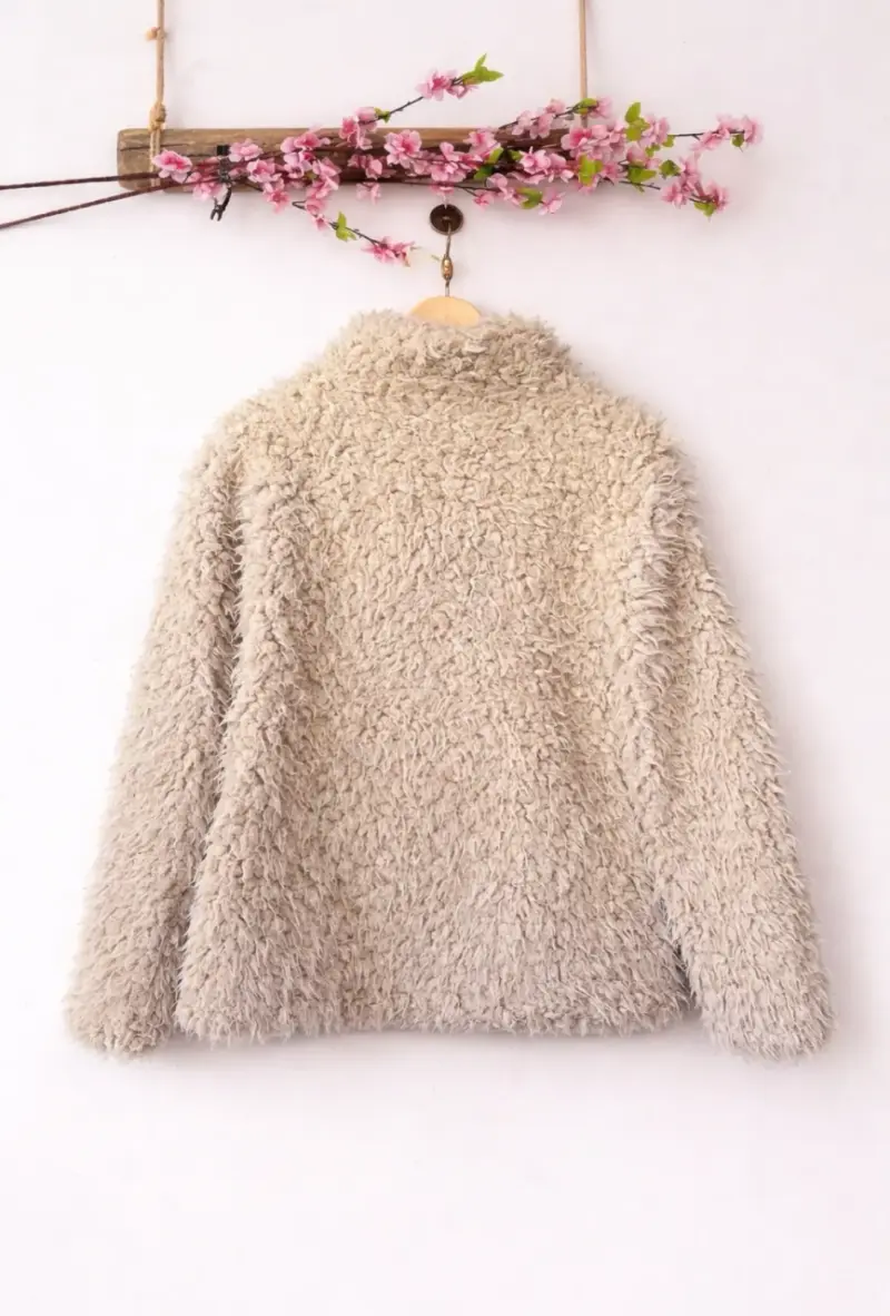 Chaqueta de corderito beige para mujer - 2
