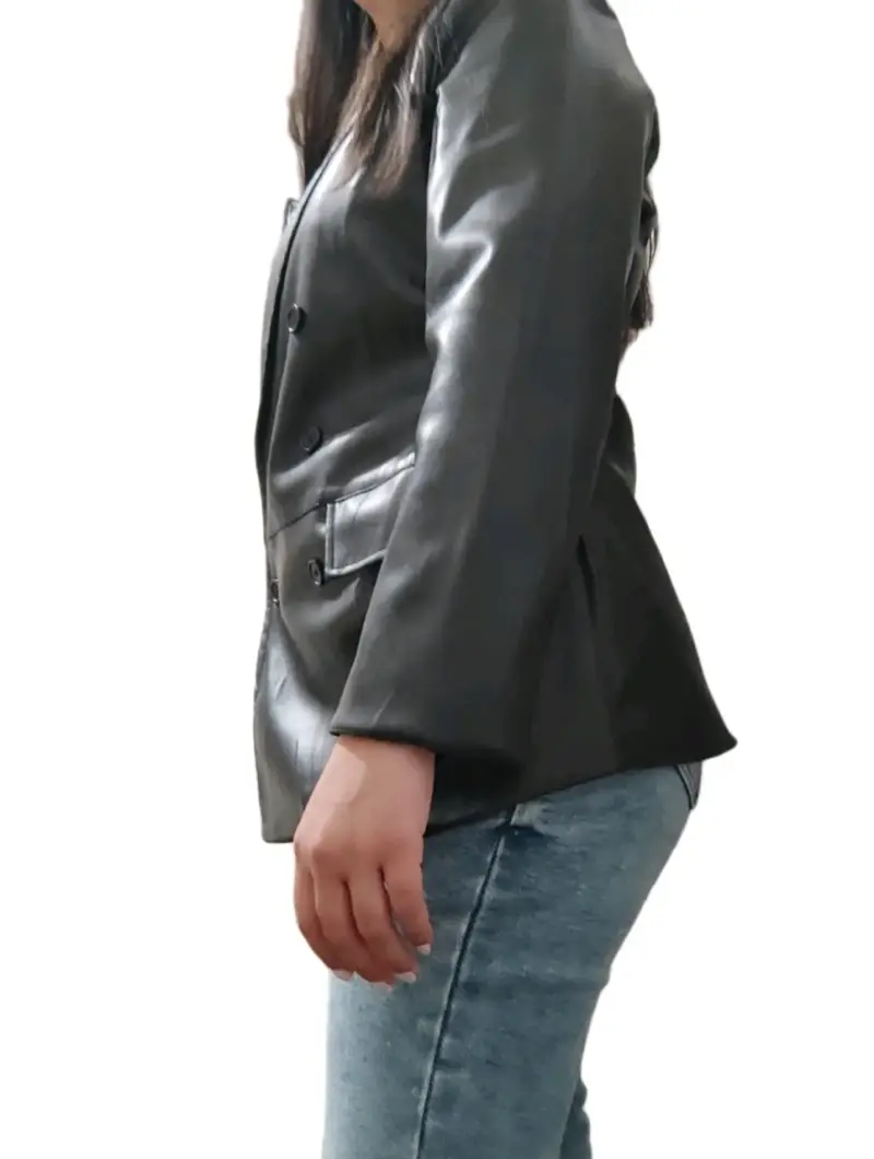 Blazer de cuero sintético negro para mujer - 2
