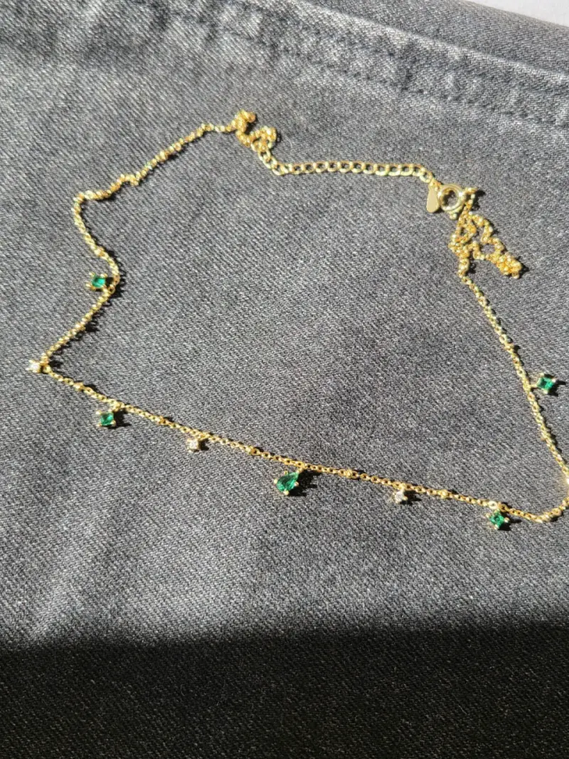 Collar plata 925 color dorado con esmeraldas - 2