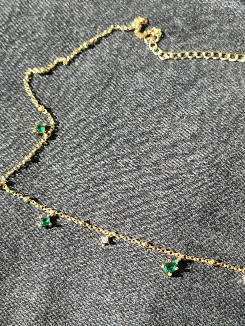 Collar plata 925 color dorado con esmeraldas - 3
