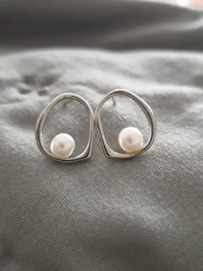 Aros de plata 925 con perlas - miniatura 1