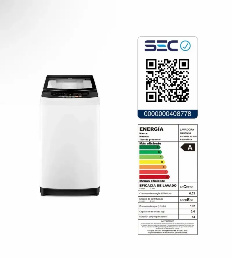 Lavadora Automática Mademsa 9.5 kg Eficiencia A - 1