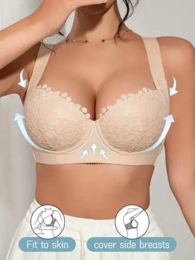 Sostén Push-Up de Encaje Negro y Beige - miniatura 2