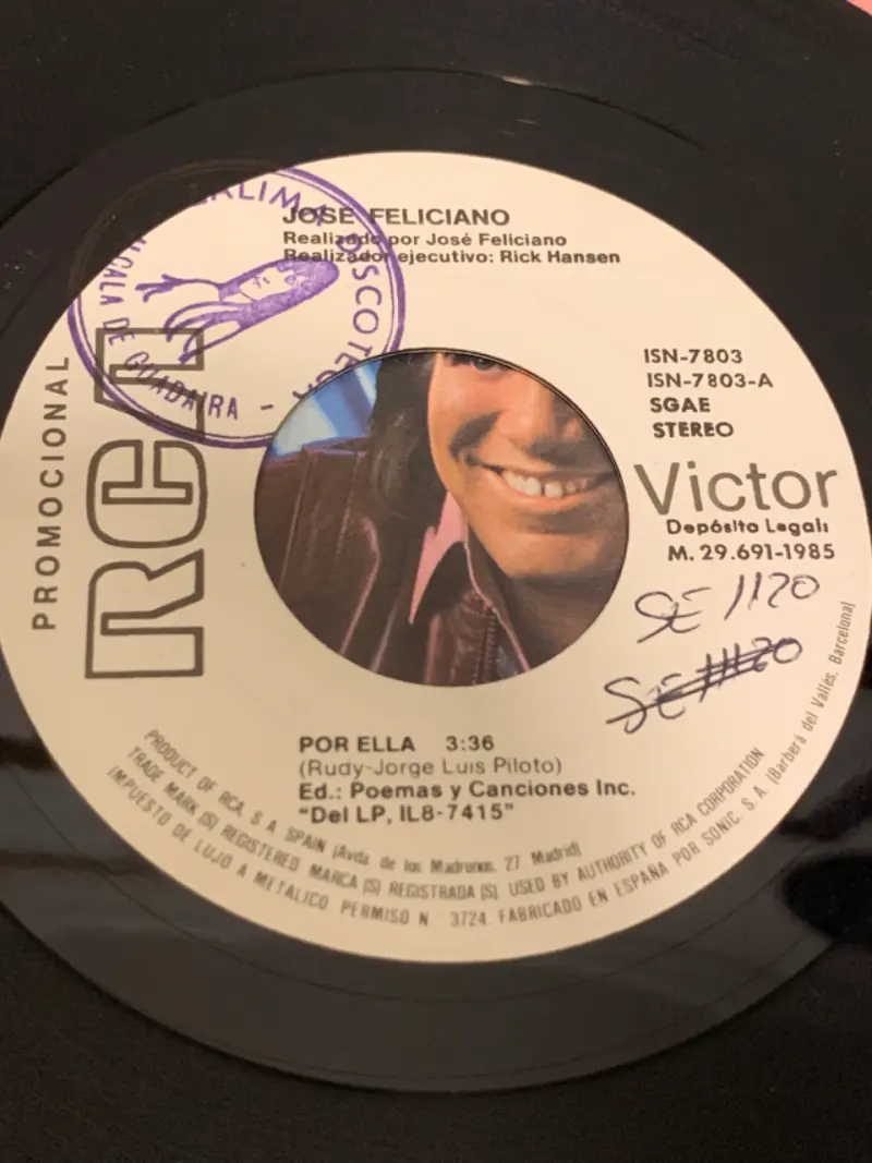 Vinilo José Feliciano 'Por Ella' RCA 1985 - 3