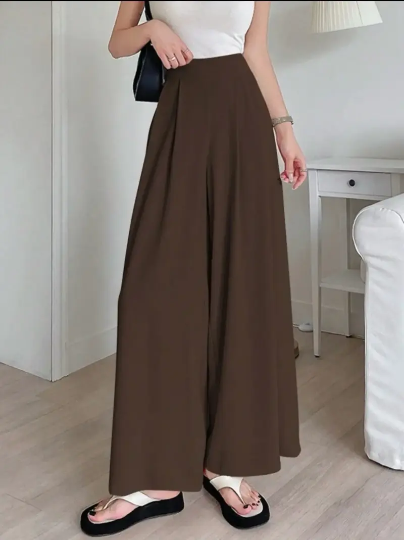 Pantalones palazzo anchos para mujer en beige y marrón - 2