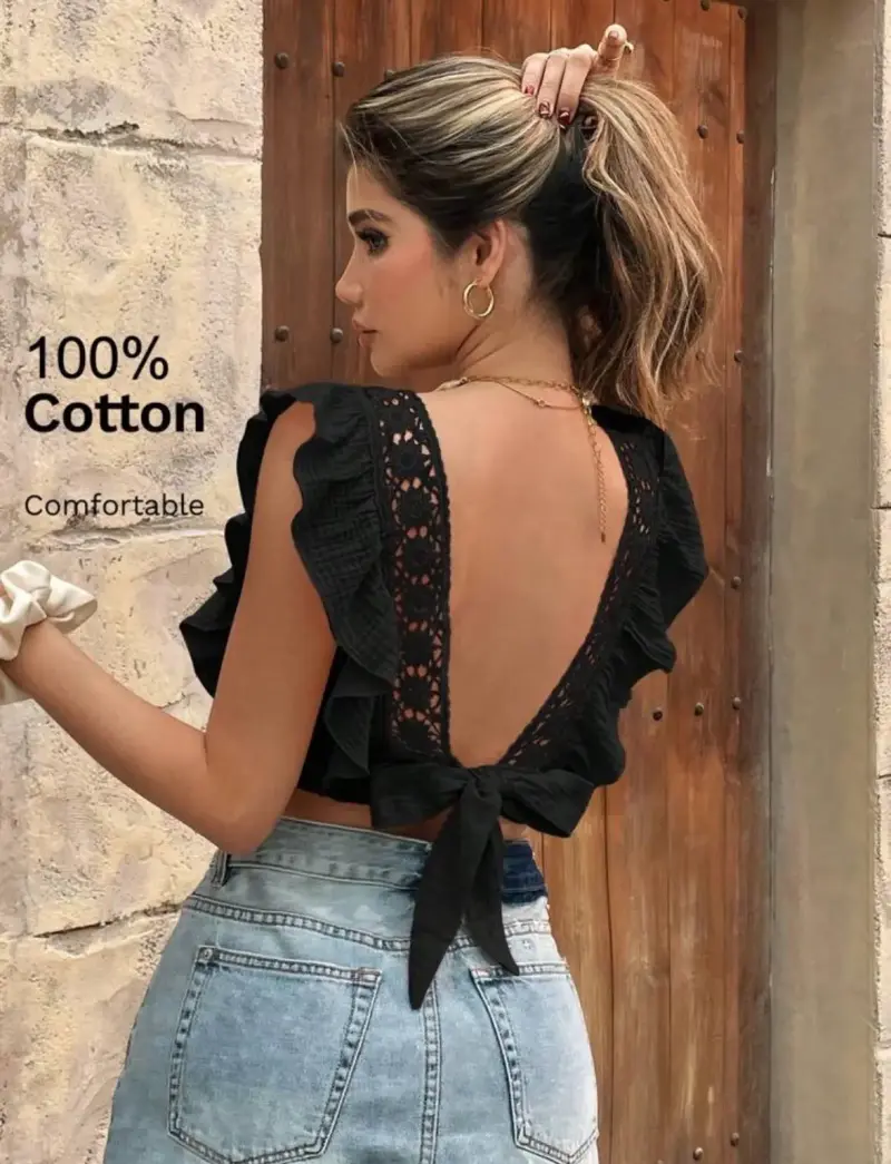 Top negro de encaje con espalda descubierta - 2