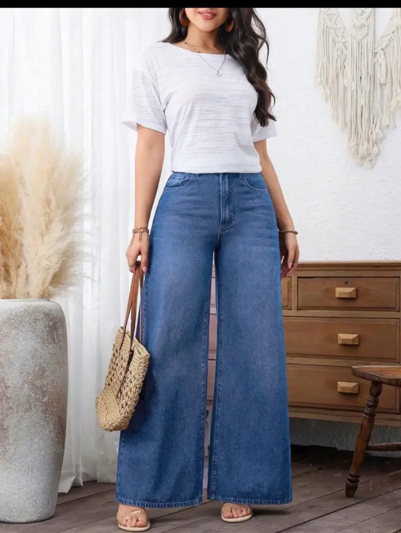 Pantalones de mezclilla anchos para mujer