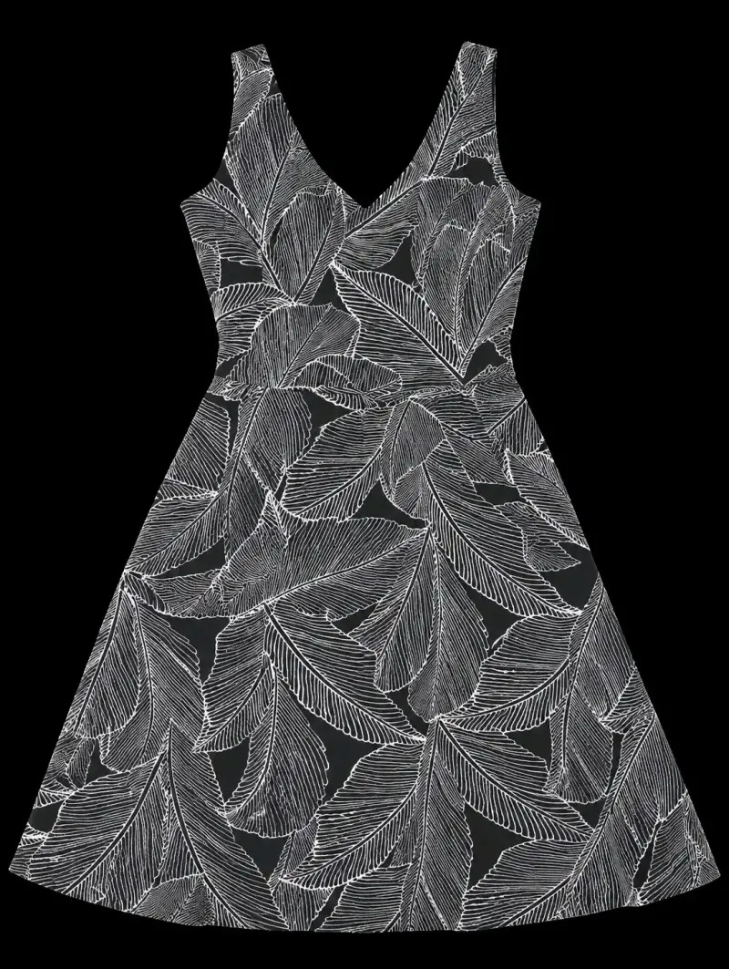 Vestido negro con estampado de hojas Seera Casual - 1