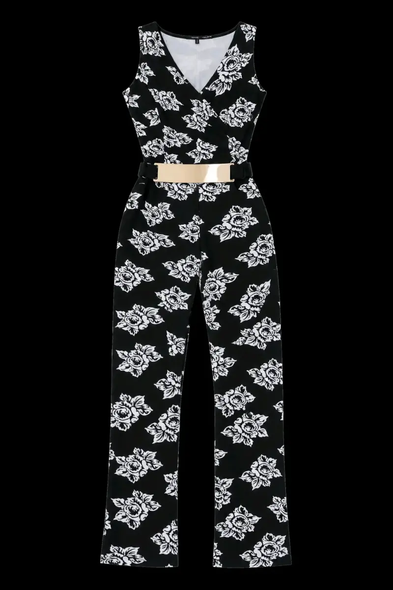 Enterito negro con estampado floral y cinturón