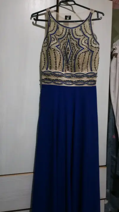 Vestido de fiesta largo azul con bordados - miniatura 1