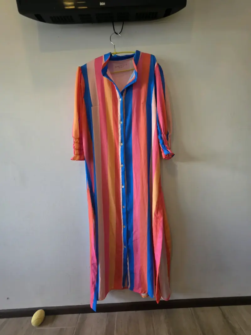 Vestido camisero a rayas multicolor Blanca Sofía - 1