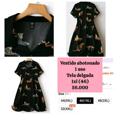 Vestido camisero negro con estampado de leopardos - miniatura 2