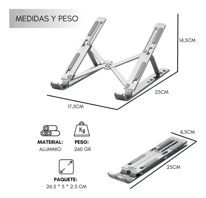 Soporte ajustable para laptop de aluminio - 3