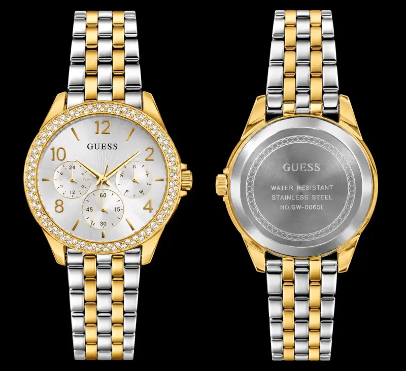 Reloj Guess dorado y plateado con cristales