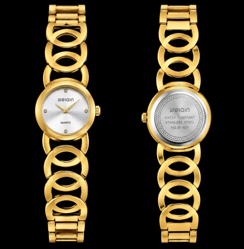 Reloj de pulsera dorado Weiqin resistente al agua