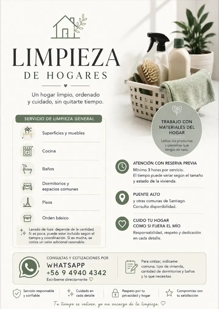 Servicio de limpieza de hogares en Santiago