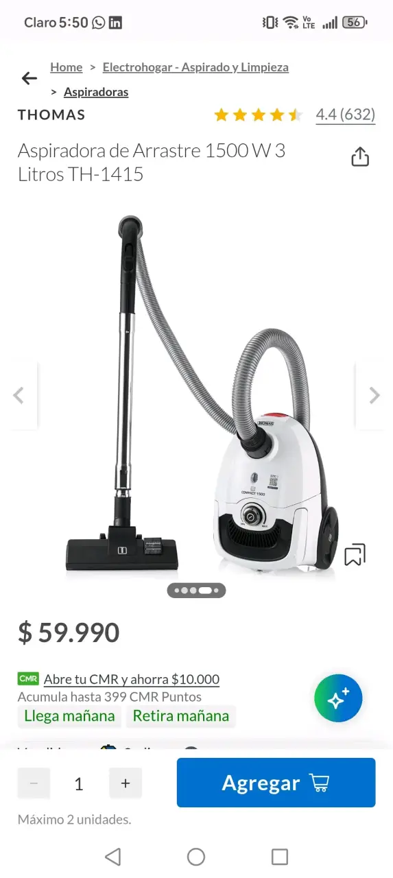 Aspiradora de arrastre Thomas 1500W 3 litros - 2