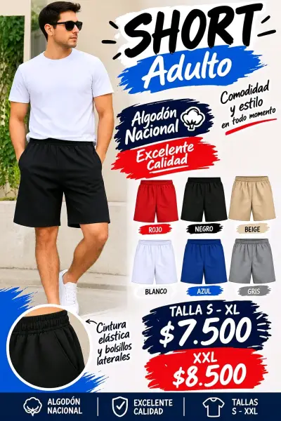 Shorts de Algodón Nacional para Adultos y niños - miniatura 1