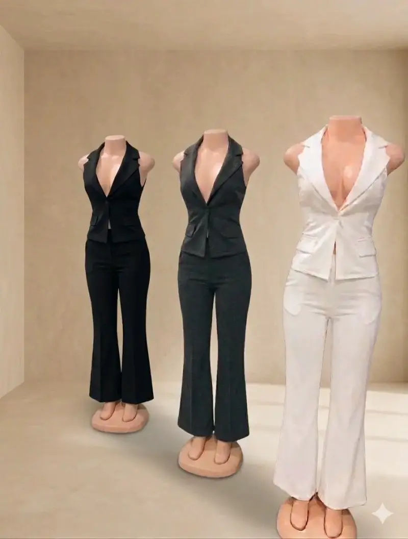 Conjunto de pantalón y chaleco sin mangas para mujer