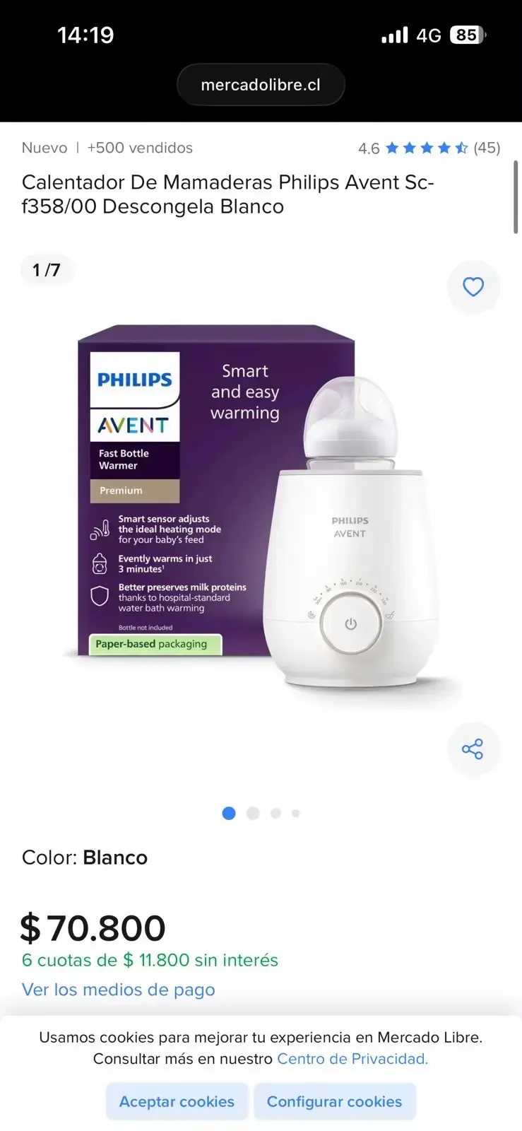 Calentador de Mamaderas Philips Avent SCF358/00 Blanco