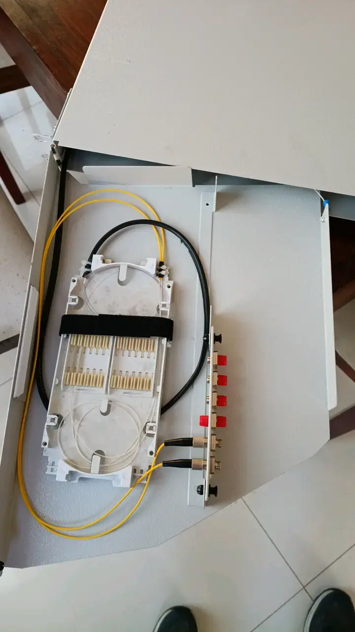Caja de distribución de fibra óptica con conectores - 1