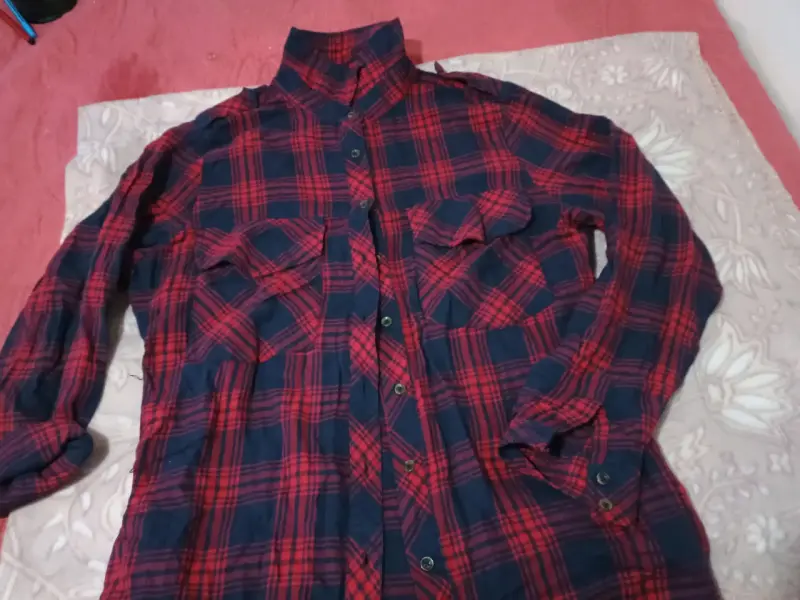 Camisa de franela a cuadros roja y azul talla M - 1