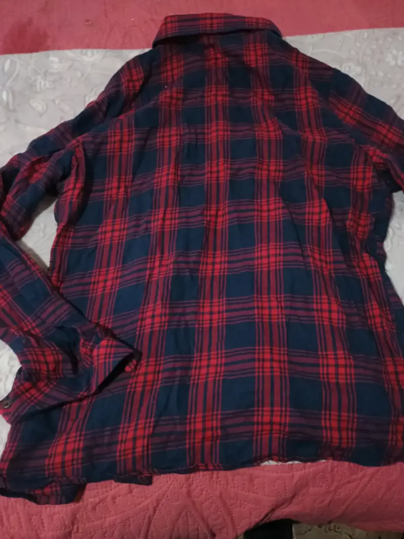 Camisa de franela a cuadros roja y azul talla M - 2