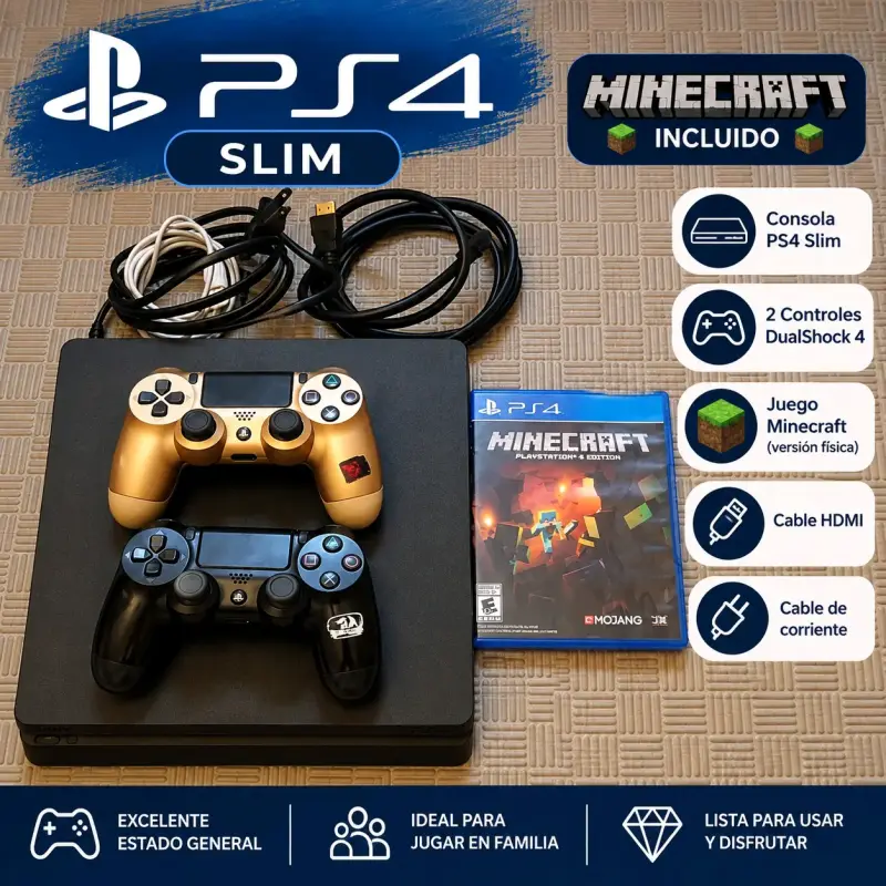 Consola PS4 Slim con Minecraft y 2 controles - 1