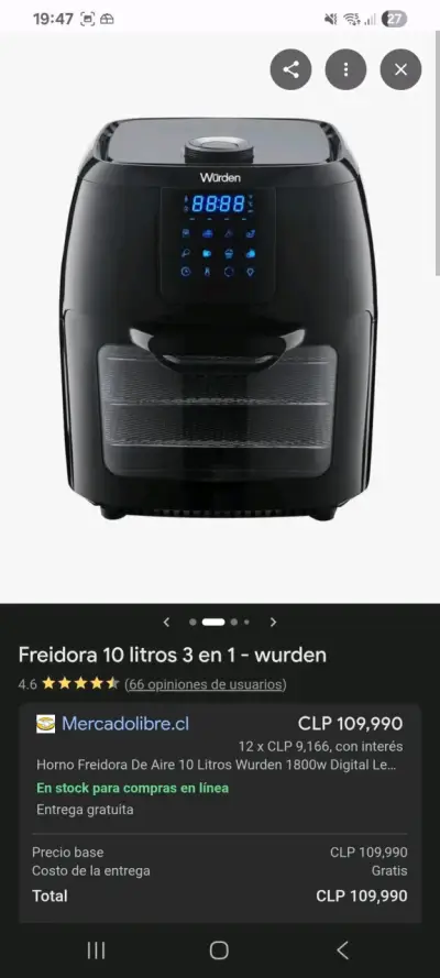 Freidora de Aire 10 Litros 3 en 1 Würden - miniatura 6