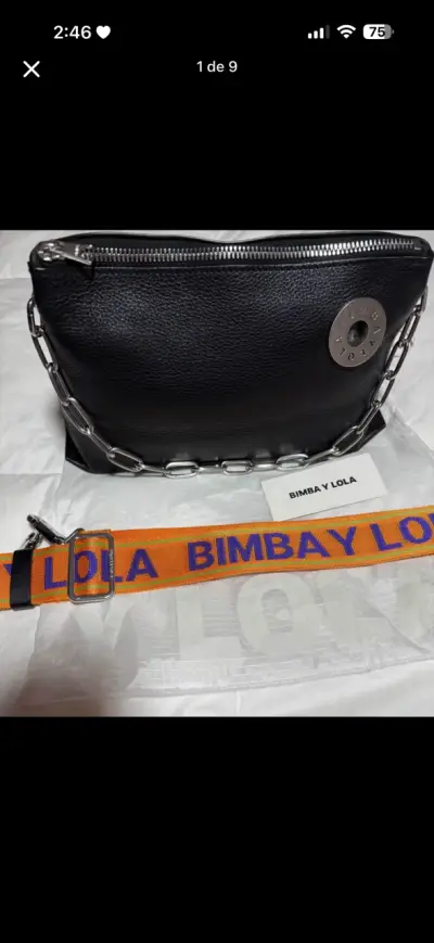 Cartera negra de cuero Bimba y Lola con cadena - miniatura 1