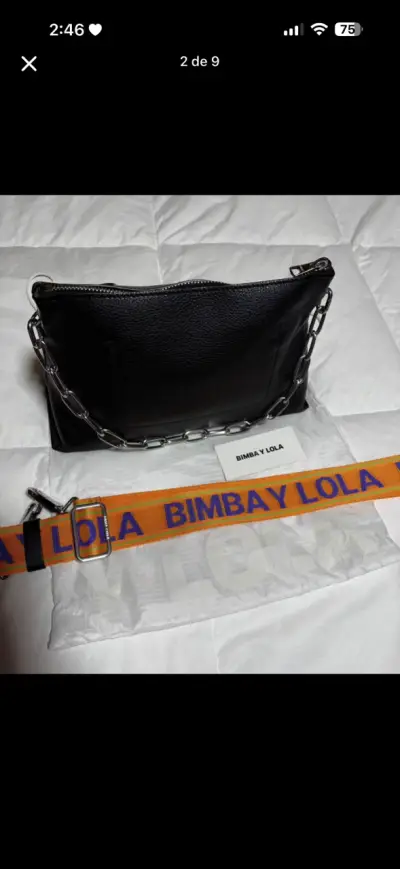 Cartera negra de cuero Bimba y Lola con cadena - miniatura 2